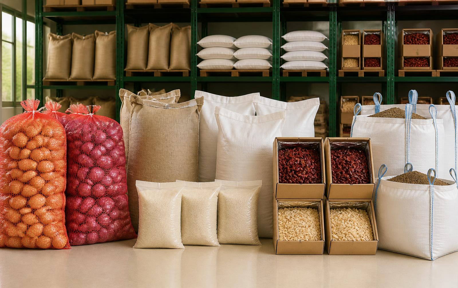 Mesh bags, rice sacks, lined cartons, and food-grade bulk export packaging